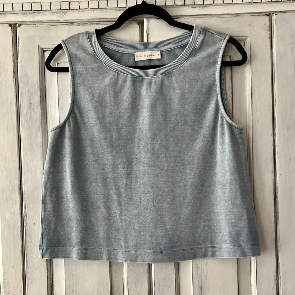 🟠NWY BY TOGETHER Sleeveless Relaxed Fit Muscle Tee in Washed Gray SMALL - Picture 1 of 5